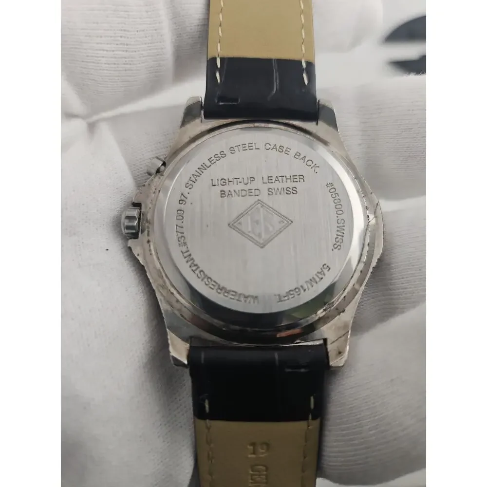 Vintage Mens Eddie Bauer Swiss Tritium Watch Backlight Leather New Band Runs